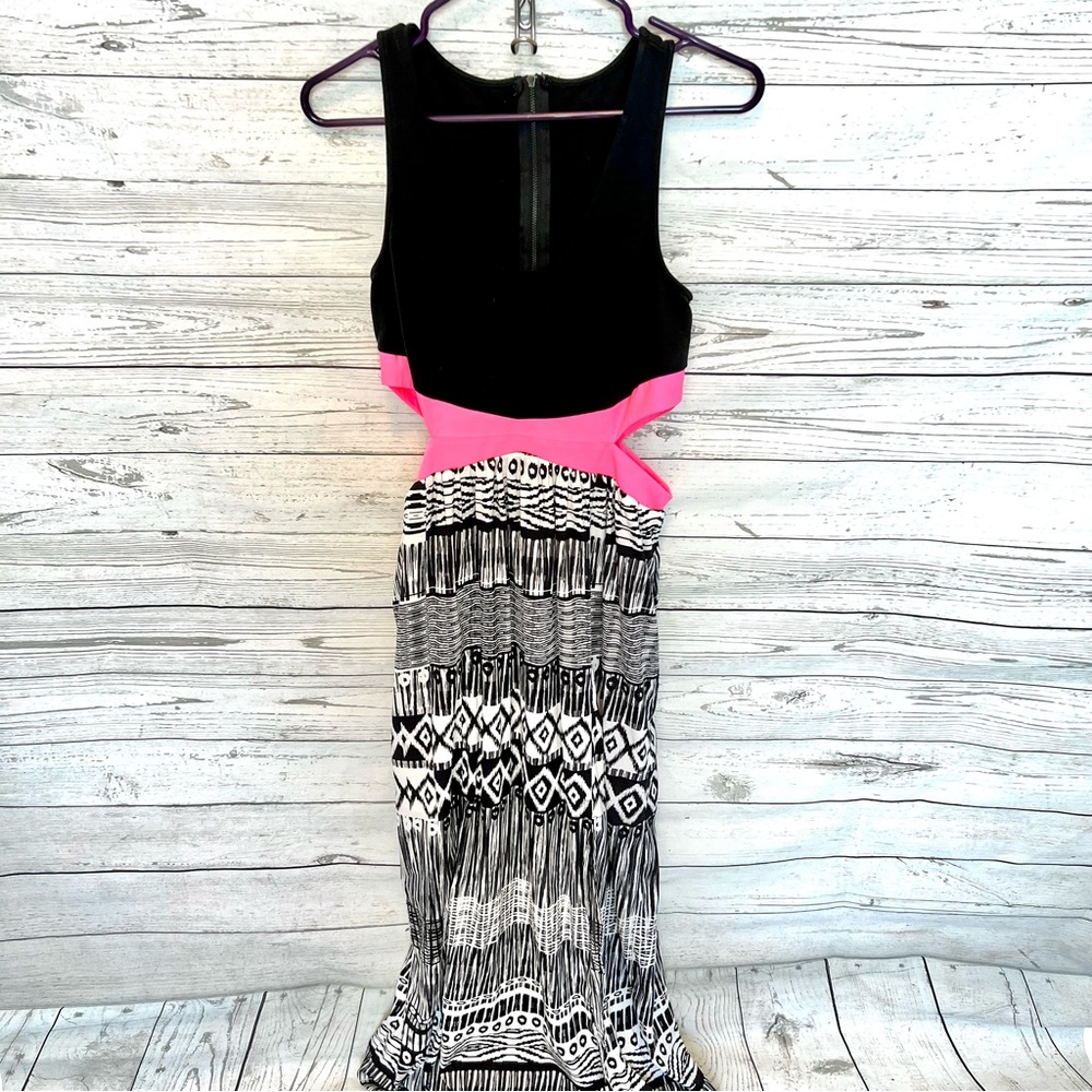 Black & Hot Pink Printed Maxi Dress - Women
